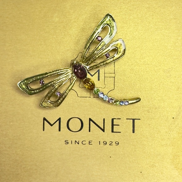 Monet Jewelry - Monet Dragonfly Brooch Multi Color Rhinestone Enamel Gold Tone Vintage Brooch